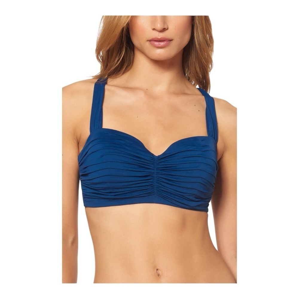 Bleu By Rod Beattie Kore Shirred Bandeau Bikini Top In Navy Nwt